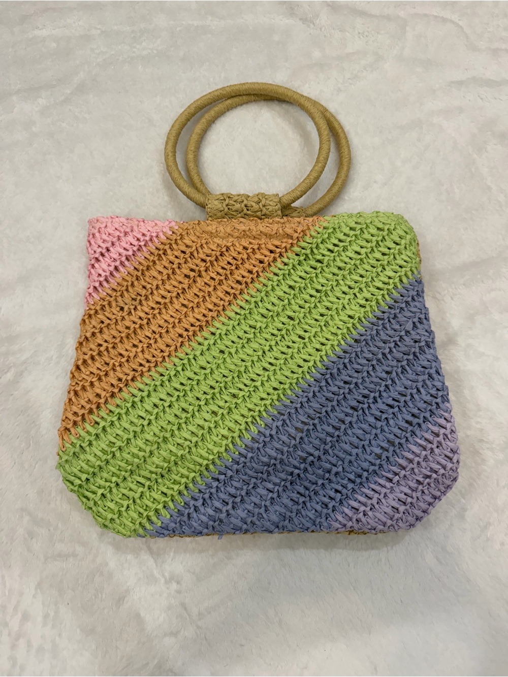 art class Pastel Multicolor Woven Tote with Round Handles